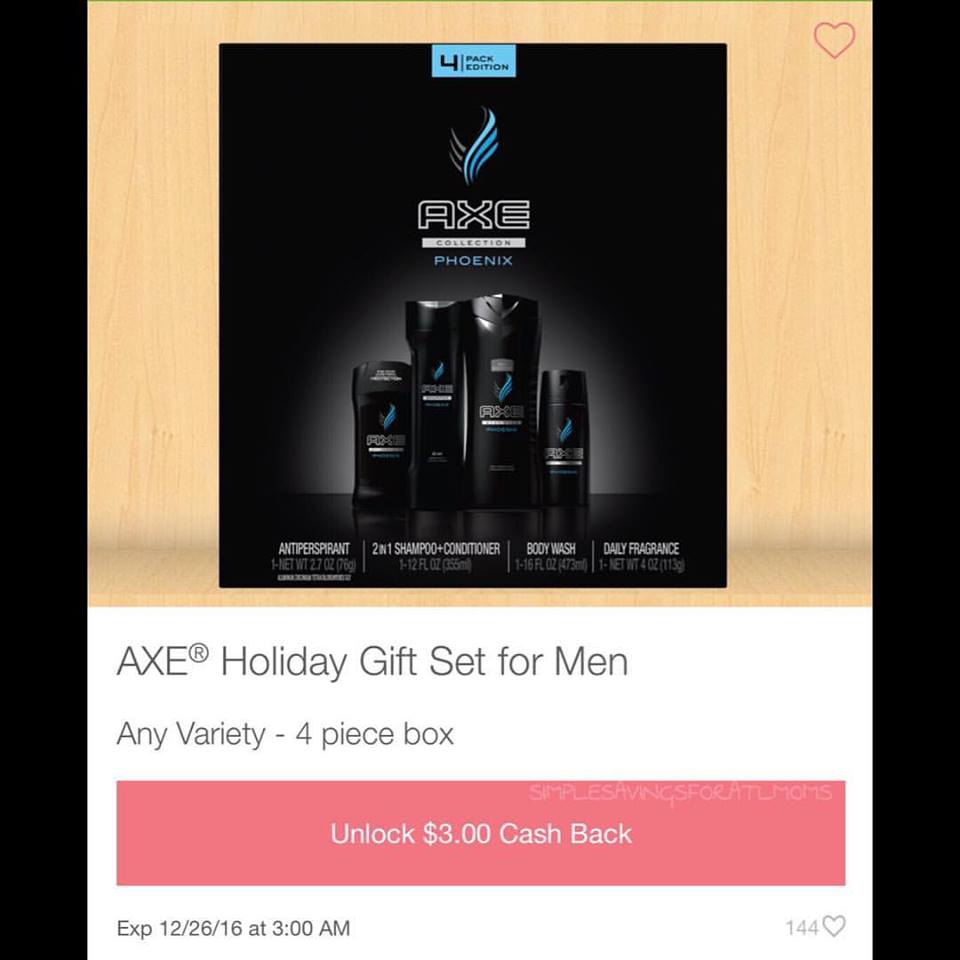 Save 3.00 on Axe holiday gift set product (Walmart/ibotta)