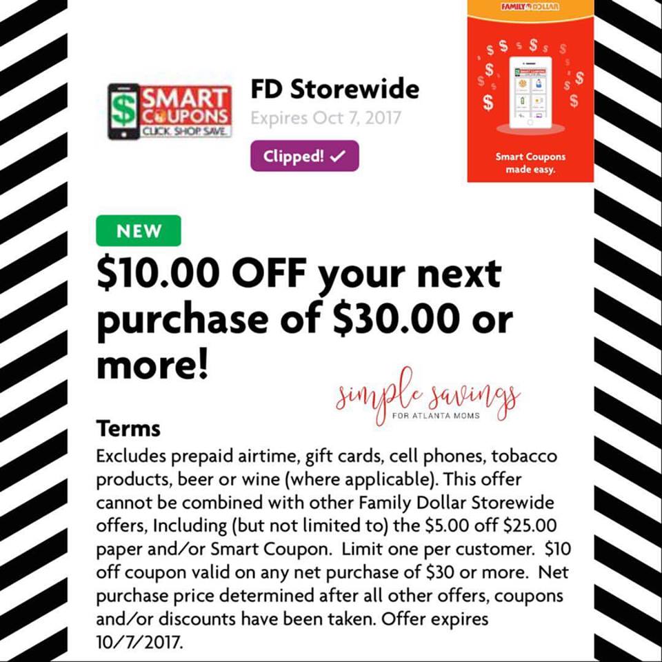 Save 10 off 30 Family Dollar Store Coupon