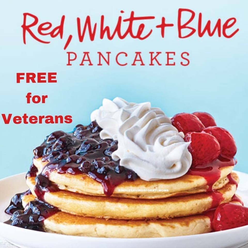 Free IHOP Red, White & Blue Pancakes for Veterans Day 11.10.17