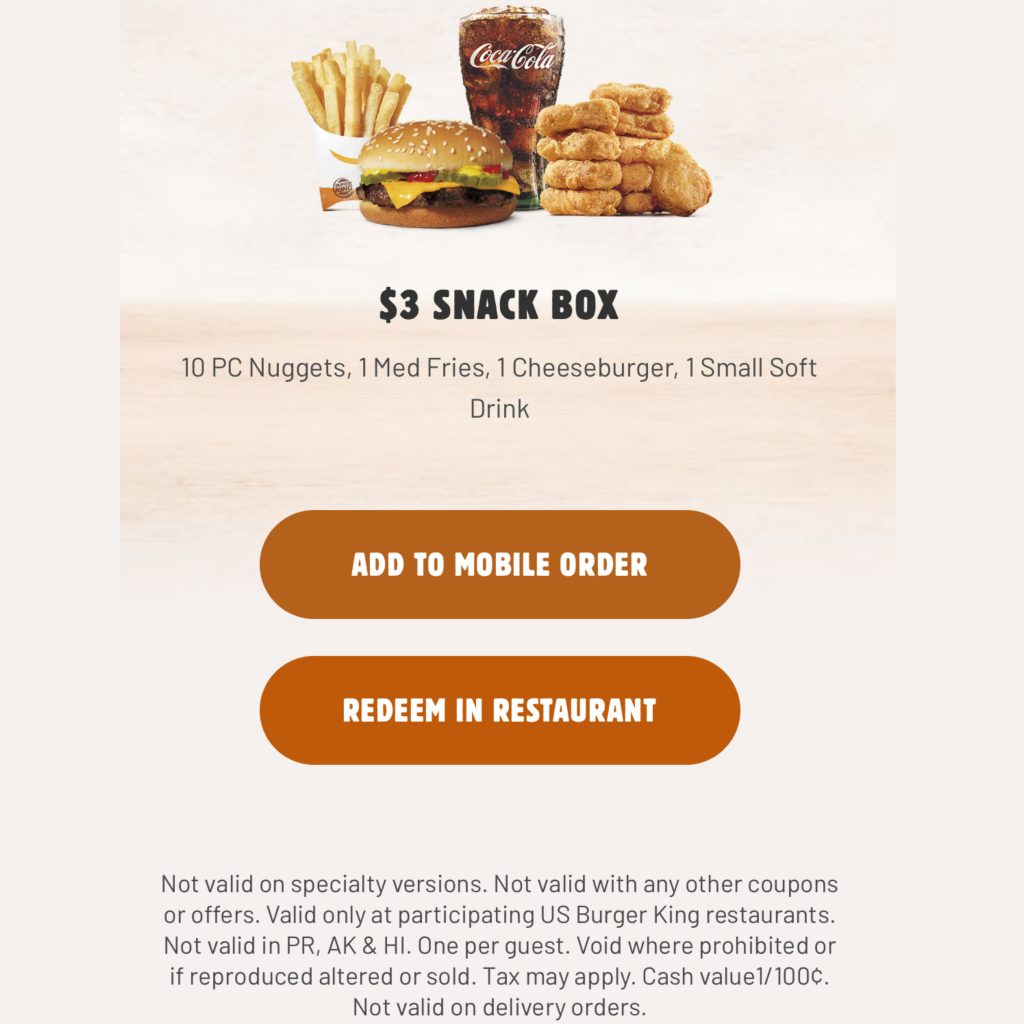 2 SNACK BOX AT BURGER KING DOWNLOAD THE APP