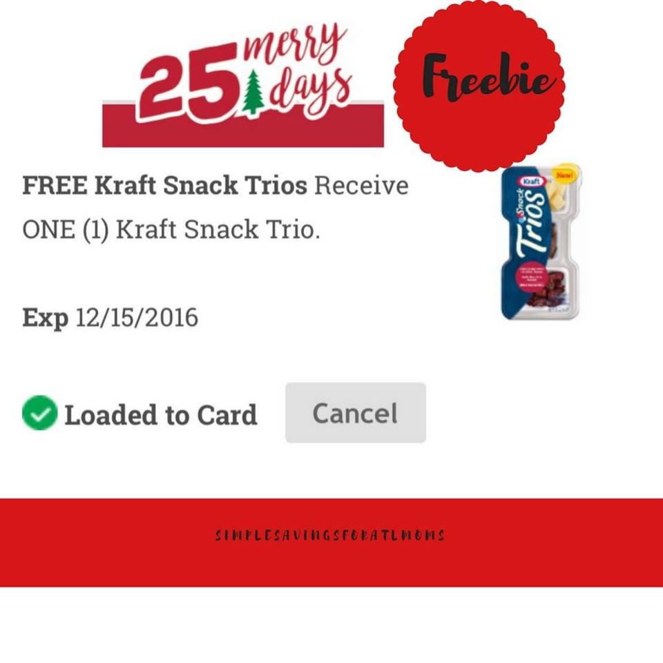 Free Kraft Snack Trio 25 Merry Days of Deal at Kroger (Download today