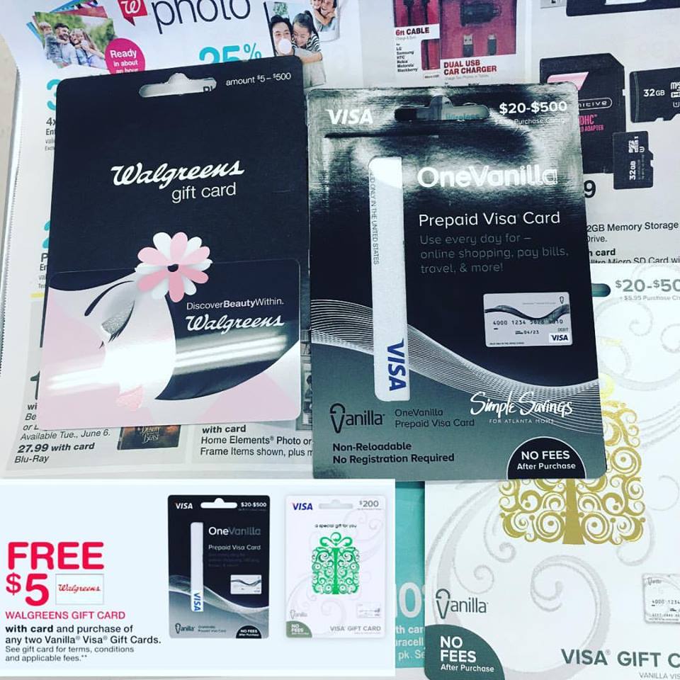 FREE 5 Walgreens Gift Card wyb 2 Visa Vanilla Gift Cards
